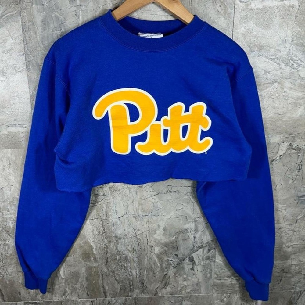 Vintage 90s Champion Pitt Panthers cropped crewneck sweatshirt yellow 'Pitt sz S
